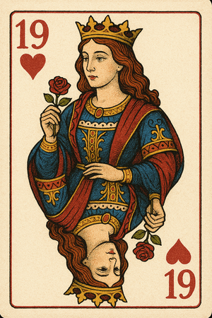 Als Platzhalter ist eine Spielkarte abgebildet, eine Dame mit Nr. 19